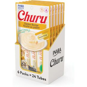INABA Churu Cat Treats, Grain-Free, Lickable, Squeezable Creamy Purée Cat Treat/Topper with Vitamin E & Taurine, 0.5 Ounces Each Tube, 50 Tubes, Tuna & Chicken Variety in Kuwait