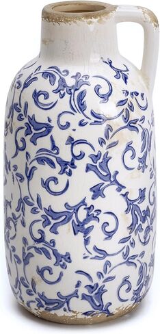 VICTOR & TERESA Rustic White Vase for Home Decor, Farmhouse Ceramic Vase for Mantel Decoration in Kuwait