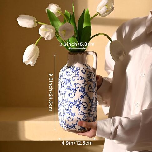 VICTOR & TERESA Rustic White Vase for Home Decor, Farmhouse Ceramic Vase for Mantel Decoration in Kuwait