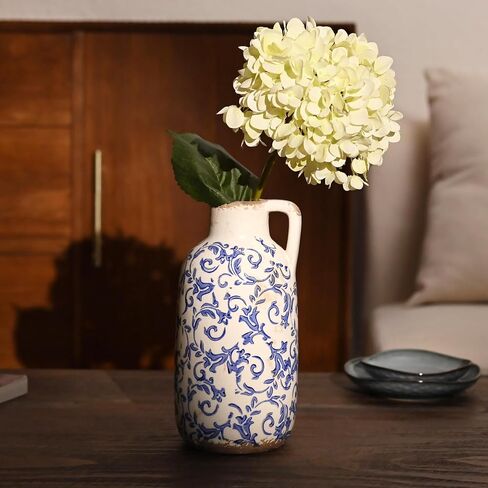 VICTOR & TERESA Rustic White Vase for Home Decor, Farmhouse Ceramic Vase for Mantel Decoration in Kuwait