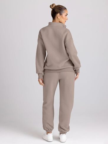 Trendy Queen Womens 2 Piece Outfits Long Sleeve Sweatsuits Sets Half Zip Sweatshirts with Joggers Sweatpants in Saudi Arabia