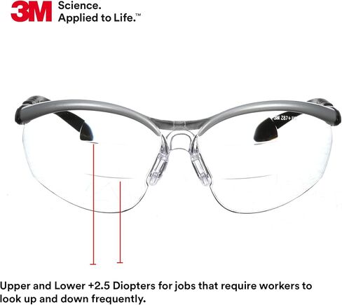 3M Safety Glasses, BX Dual Readers, +2.0, ANSI Z87, Anti-Fog Clear Lens, Silver/Black Frame, Adjustable Length Temples and Lens Angle in Saudi Arabia