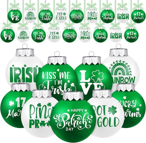 Hotop 18 Pcs St. Patrick's Day Ball Ornament Assorted Decorative Hanging Ornaments Green and White Plastic Ball Decorations for Holidays Festival Indoor Outdoor Party Events Christmas Tree Supplies in Kuwait