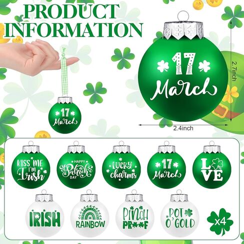 Hotop 18 Pcs St. Patrick's Day Ball Ornament Assorted Decorative Hanging Ornaments Green and White Plastic Ball Decorations for Holidays Festival Indoor Outdoor Party Events Christmas Tree Supplies in Kuwait