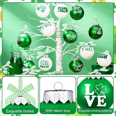 Hotop 18 Pcs St. Patrick's Day Ball Ornament Assorted Decorative Hanging Ornaments Green and White Plastic Ball Decorations for Holidays Festival Indoor Outdoor Party Events Christmas Tree Supplies in Kuwait