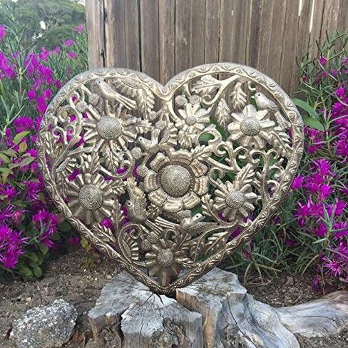 Love and Friendship Tree of Life, Heart Wall Hanging Decor, Handmade, Indoor Outdoor, Haitian Steel Drum Artwork, Thank You Gift 14.25 In. X 14.25 In. (Heart Tree of Life) in Kuwait