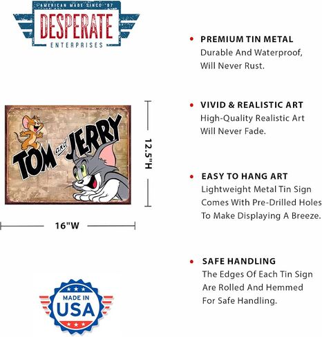 Desperate Enterprises Road Runner & Wile E Coyote Tin Sign - Nostalgic Vintage Metal Wall Decor - Made in USA in Saudi Arabia