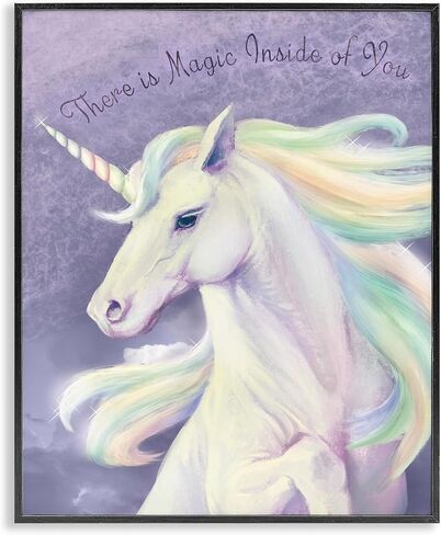 Stupell Industries Magic Inside Of You Inspirational Unicorn Quote Purple Pink ، مصمم بواسطة Ziwei Li Wall Art ، 16 × 20 ، أسود مؤطر in Saudi Arabia