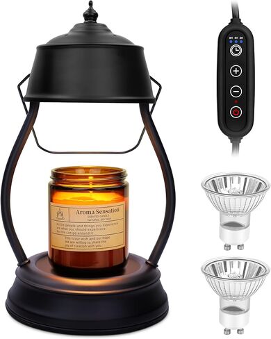 YULOFMVE Candle Warmer Lamp with Timer, Dimmable Top Down Black Wax Warmer Light Melting Candles Fits Large Small Jar Scented Candles for Home Vintage Decor in Saudi Arabia