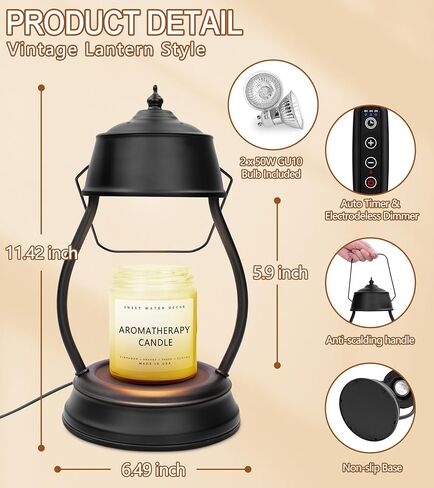YULOFMVE Candle Warmer Lamp with Timer, Dimmable Top Down Black Wax Warmer Light Melting Candles Fits Large Small Jar Scented Candles for Home Vintage Decor in Saudi Arabia