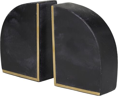 CosmoLiving by Cosmopolitan Marble Geometric Block Bookends with Gold Inlay, Set of 2 6"W, 2"H, Black in Kuwait