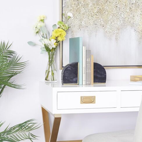 CosmoLiving by Cosmopolitan Marble Geometric Block Bookends with Gold Inlay, Set of 2 6"W, 2"H, Black in Kuwait