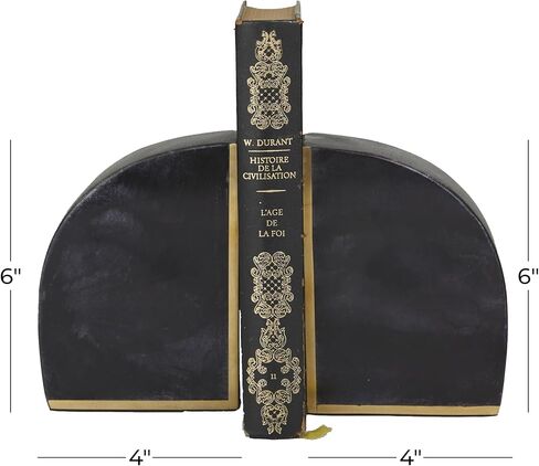 CosmoLiving by Cosmopolitan Marble Geometric Block Bookends with Gold Inlay, Set of 2 6"W, 2"H, Black in Kuwait