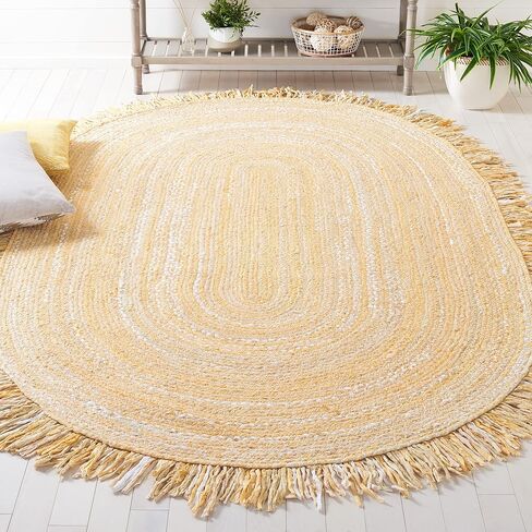 SAFAVIEH Braided Collection Area Rug - 4' Round, Beige, Handmade Boho Fringe Reversible Cotton, Ideal for High Traffic Areas in Living Room, Bedroom (BRD451B) in Saudi Arabia