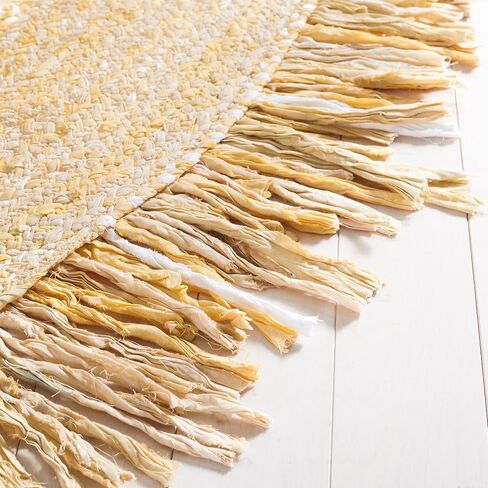 SAFAVIEH Braided Collection Area Rug - 4' Round, Beige, Handmade Boho Fringe Reversible Cotton, Ideal for High Traffic Areas in Living Room, Bedroom (BRD451B) in Saudi Arabia