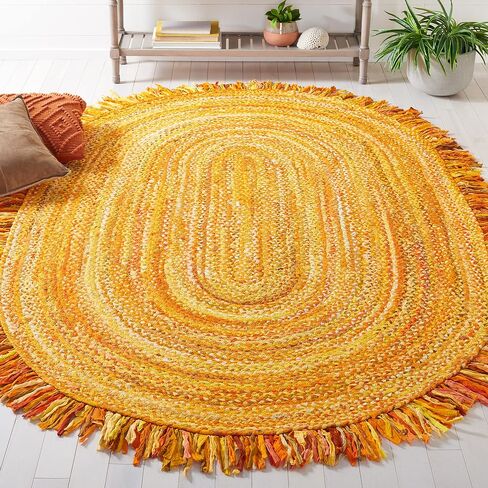 SAFAVIEH Braided Collection Area Rug - 4' Round, Beige, Handmade Boho Fringe Reversible Cotton, Ideal for High Traffic Areas in Living Room, Bedroom (BRD451B) in Saudi Arabia