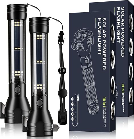 مصباح يدوي LED من Otdair مصباح يدوي يعمل بالطاقة الشمسية، مصباح يدوي فائق السطوع، لومن عالي، قابل لإعادة الشحن عبر USB، 5 أوضاع للأماكن الخارجية، والتخييم، والمشي لمسافات طويلة، 2 حزمة in Kuwait