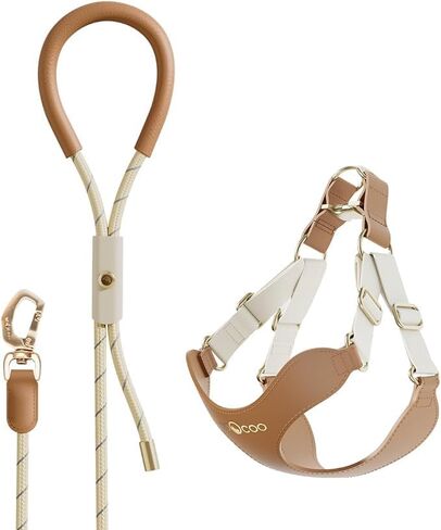 VOOCOO Dog Harness and Leash Set, No Pull No Choke Neck & Chest Adjustable Pet Harness for Small, Medium Dogs, Soft PU Leather Dog Harness with Reflective Anti-Twist Dog Leash for Puppy, Kitten, Cats in Kuwait