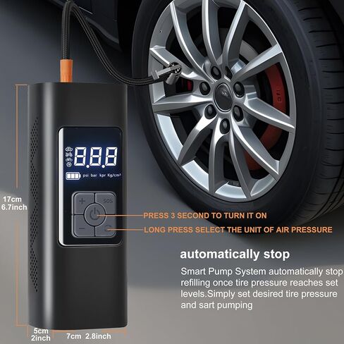 CNHIDEE Portable Tire Inflator Air Compressor for Car Pump Compact Auto inflator Electric Cordless car inflator tire Pump Rechargeable air inflator 150 PSI Tire Compressor Pressure Gauge 3X Inflation in Saudi Arabia