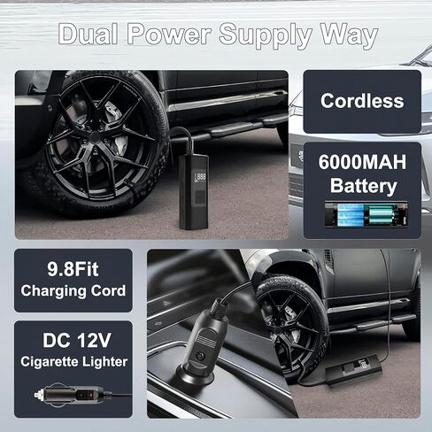 CNHIDEE Portable Tire Inflator Air Compressor for Car Pump Compact Auto inflator Electric Cordless car inflator tire Pump Rechargeable air inflator 150 PSI Tire Compressor Pressure Gauge 3X Inflation in Saudi Arabia