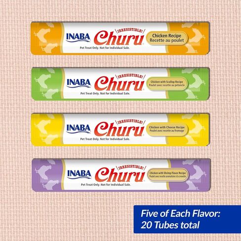 INABA Churu Cat Treats, Grain-Free, Lickable, Squeezable Creamy Purée Cat Treat/Topper with Vitamin E & Taurine, 0.5 Ounces Each Tube, 50 Tubes, Tuna & Chicken Variety in Kuwait