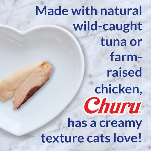 INABA Churu Cat Treats, Grain-Free, Lickable, Squeezable Creamy Purée Cat Treat/Topper with Vitamin E & Taurine, 0.5 Ounces Each Tube, 50 Tubes, Tuna & Chicken Variety in Kuwait