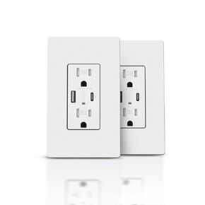 USB Receptacle Outlet, 4.8A High Speed USB C/A Wall Charger Ports Outlets, 20 Amp Tamper-Resistant Receptacle Wall Socket, Screwless Wall Plate Included, ETL Listed, White