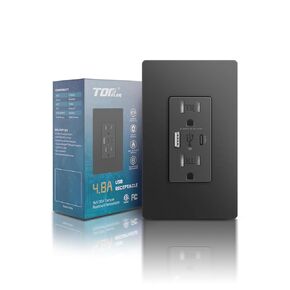 USB Receptacle Outlet, 4.8A High Speed USB C/A Wall Charger Ports Outlets, 20 Amp Tamper-Resistant Receptacle Wall Socket, Screwless Wall Plate Included, ETL Listed, White