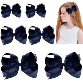 Hair Bows for Girls Alligator Clips Blue Grosgrain Ribbon Solid Color Hair Accessories for Little Teen Toddler Girls Kids (6inch ×2, 4inch ×2, 3inch ×2)