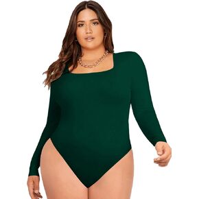 SOLY HUX Womens Plus Size Long Sleeve Bodysuit Square Neck Jumpsuit T Shirt Casual Basic Fitted Tops