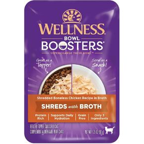 وعاء طعام القطط الرطب من Wellness Bowl Boosters، سمك السلمون المقشر والتونة في المرق، 1.75 أونصة (عبوة من 12 قطعة) in Kuwait