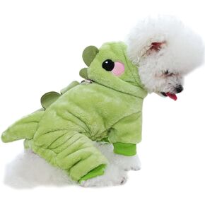 Anelekor Dinosaur Dog Costume, Winter Dog Pajamas for Small Dogs, Warm Puppy Hoodies, Blue Cold Weather Coat for Cat, Warm Pet Clothes for Christmas Halloween. (Medium, Blue)