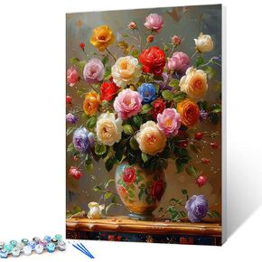 طلاء Tucocoo Lavender حسب الرقم للبالغين، مجموعات طلاء زيتي رقمي DIY على القماش مع فرش وصبغة أكريليك، نافذة ريفية تتفتح على شكل أزهار لديكور جدار المنزل 16 × 20 بوصة (بدون إطار) in Kuwait