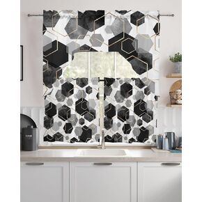 Contemporary Pink Swag Kitchen Curtain Sets with Valance,3 Pieces Rod Pocket Curtain Drapes for Bedroom Living Room Bathroom Cafe Windows,Geometric Gold White Romantic 56''x36'' & 24''x27.5''x2Panels