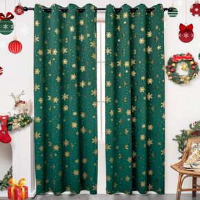 Snowflake Christmas Curtains for Living Room, Luxury Silver Foil Print Blackout Curtains, Xmas Decorations and Holiday Decor Set of 2 Panels Red 52 x 84 Inch