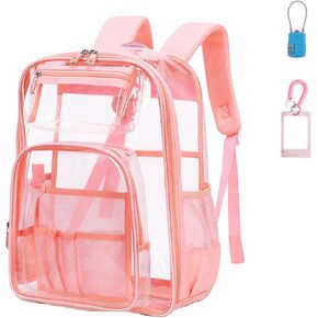 Clear Backpack Heavy Duty, PVC Transparent Backpack, Clear Bookbag for School College,H17 (Black)
