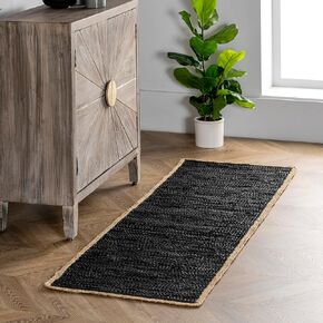 nuLOOM Sabby Hand Woven Leather Flatweave Runner Rug, 2' x 6', Blue