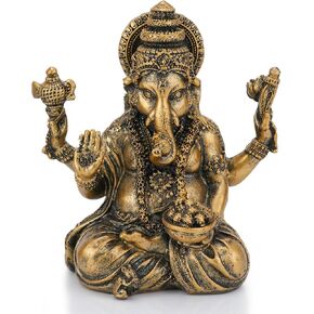 Ganesha Statue 5 Inch Resin, Ganesha Idol Blessing Luck Wisdom Success Inspiring Gifts, Vinayak Ganpati Hindu God, Elephant Buddha Statue Zen Meditation Room Decor Antique Silver Finish
