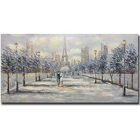 V-inspire Art, 24x48 Inch Modern Hand-Painted Oil Painting -Romantic Night- Abstract Blue Landscape Paintings Acrylic Canvas Wall Art Living Room Bedroom Decoration in Kuwait