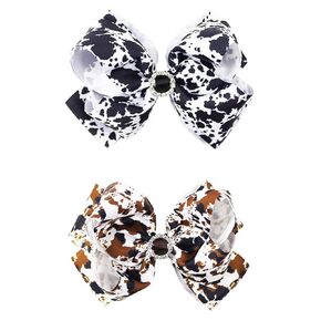Leopard Hair Bow Clip for Women Girls Cow Bows Hair Clip 6 Inch 2 Pack TSFJ58 (Leopard Bow A)