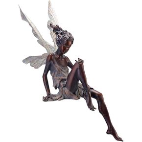 frizd Fairy Statue,Angel Resin Crafts Flower Garden Decor,Cute Sitting Yard Decoration,Lawn Home Patio Figurine Outdoor Sculpture (White)