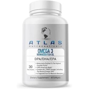 Atlas Nutraceuticals-Atlantic Caught Menhaden Fish Oil-Omega 3-2400mg, Made in The USA, DPA/DHA/EPA-60 Softgels