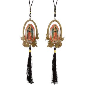 Religious The Divine Mercy/Our Lady of Guadalupe/Grace/Saint Jude/Sacred Heart/Orthodox Crucifixion Wooden Car Interior Rear View Mirrors Hanging Ornament-2Pcs Bulk