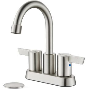 Bathroom Faucet 2 Handle Centerset Bathroom Sink Faucet 4 Inch Polished Chrome Bathroom Faucets 360°Swivel Spout Deck Mounted Lavatory Vanity Faucet Mixer Tap with Pop Up Drain