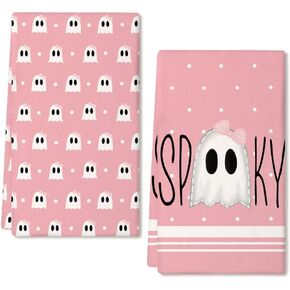 ARKENY Halloween Kitchen Dish Towels Set of 2,Black Ghost Bowknot 18x26 Inch Drying Dishcloth,Farmhouse Home Decoration AD132