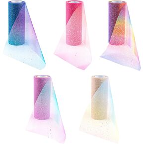 AUEAR, 2 Pack Rainbow Glitter Tulle Netting Rolls for Table Runner Chair Sash Bow Wedding Unicorn Party Pet Tutu Skirt Sewing Crafting Fabric Birthday Gift Ribbon (6 Inch x 10 Yard)