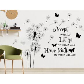 Black and White Dandelion Wall Decals Large Dandelion Wall Stickers Garden Plant Flying Flowers Wall Art Vintage Floral Vinyl DIY Removable Peel and Stick Wallpaper for Kids Nursery Decoration