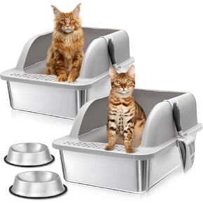 KareCute Stainless Steel Cat Litter Box Enclosed Extra Large Litter Box for Big Cats Metal Litter Box with High Sides Odor Control Easy Clean