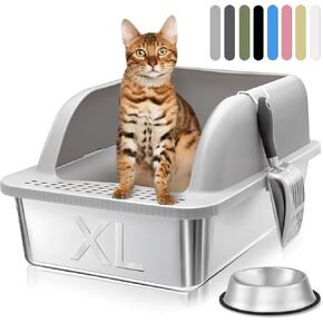 KareCute Stainless Steel Cat Litter Box Enclosed Extra Large Litter Box for Big Cats Metal Litter Box with High Sides Odor Control Easy Clean