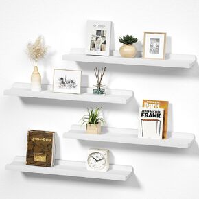 Love-KANKEI White Floating Shelves for Wall Set of 4, Wood Wall Shelves with Lip,15.6 Inch Rustic Hanging Shelves for Bedroom Bathroom Living Room Kitchen Nursery Display